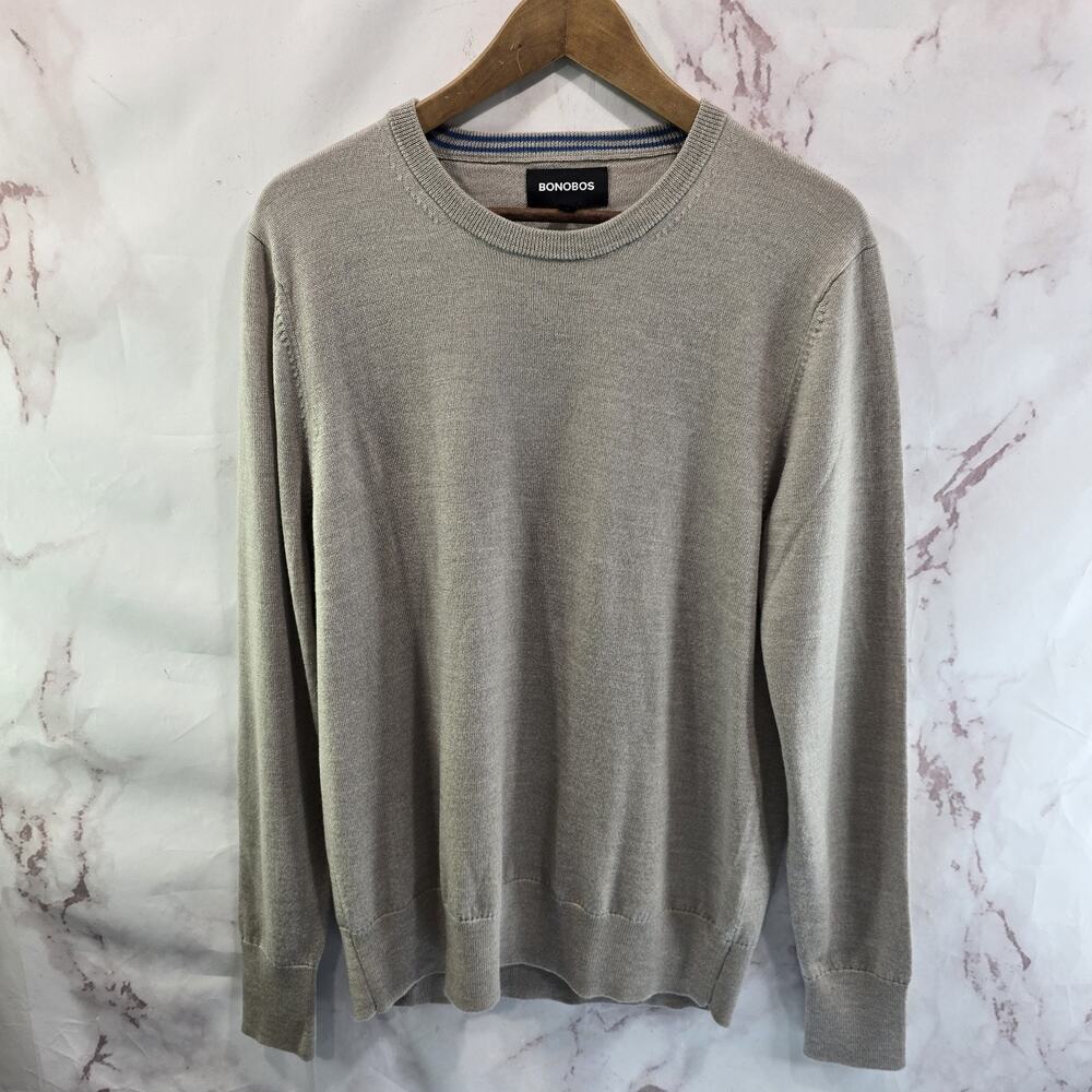 Bonobos Sweater Mens Medium Beige Extra Fine Merino Wool Lightweight Crew Neck